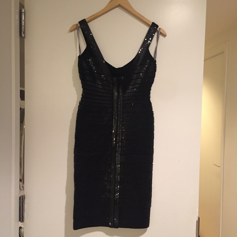 SOLD Herve Leger Leather Sequin Lilykate Dress - Picture 3 of 5